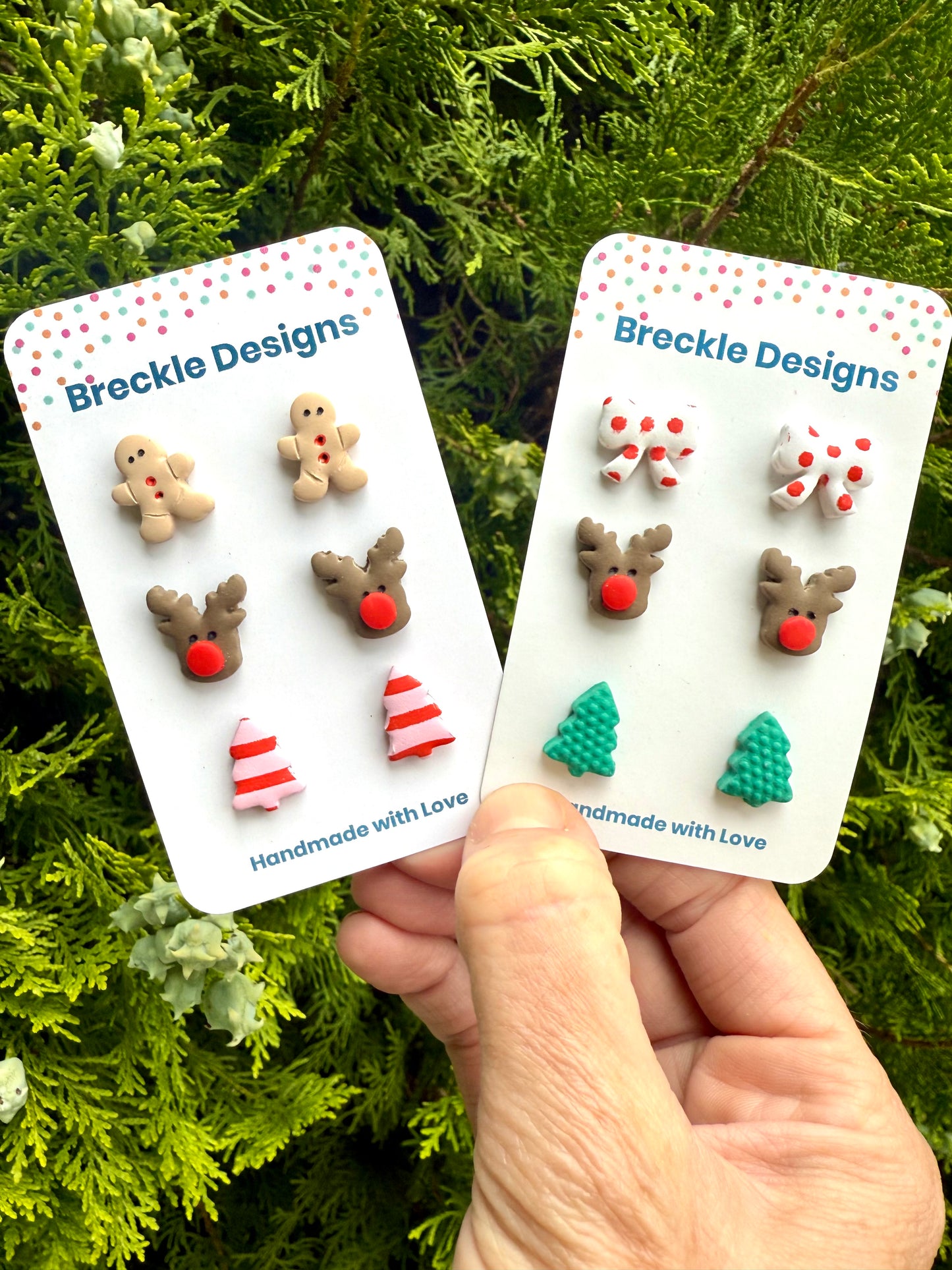 Christmas 3 pack of Studs - Gingerbread, Rudolph, Striped Tree