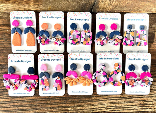 Lucy Dangle Earrings (small) - Summer Nights - Navy, Hot Pink and Orange