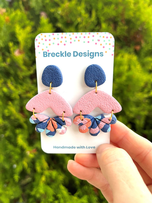 Lucy Dangle Earrings - Dew Drop Blooms (Navy Stud)